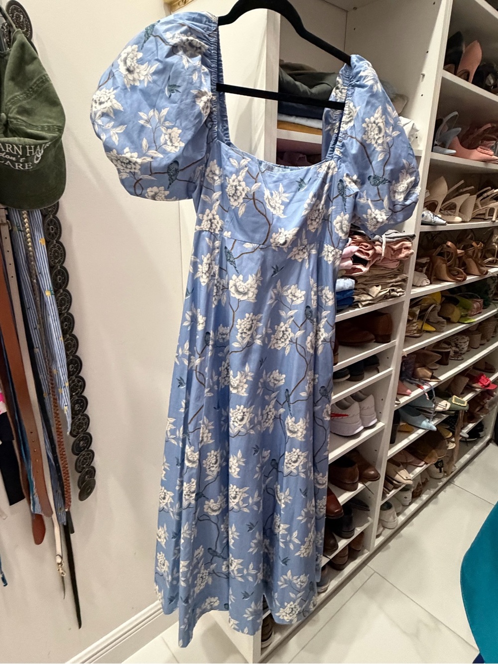 Hill House Powder Blue Floral Puff-Sleeve Midi Dress
